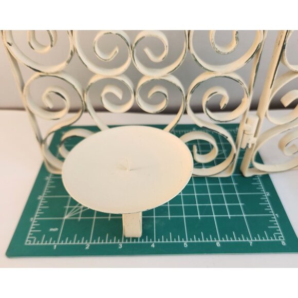 Scrolled Metal 3-Panel Folding Candelabra Screen Cream Distressed Finish - Picture 3 of 13